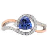 14K Two Tone Trillian Tanzanite & Diamond Ring